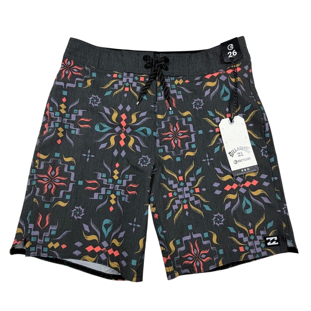 Billabong Recycler Pro Mens Board Shorts Size 26 Charcoal Tribal Print New